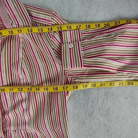 Liz Claiborne 100% Cotton White Tan Pink Striped Button Down Shirt Size Petite M - Picture 8 of 14
